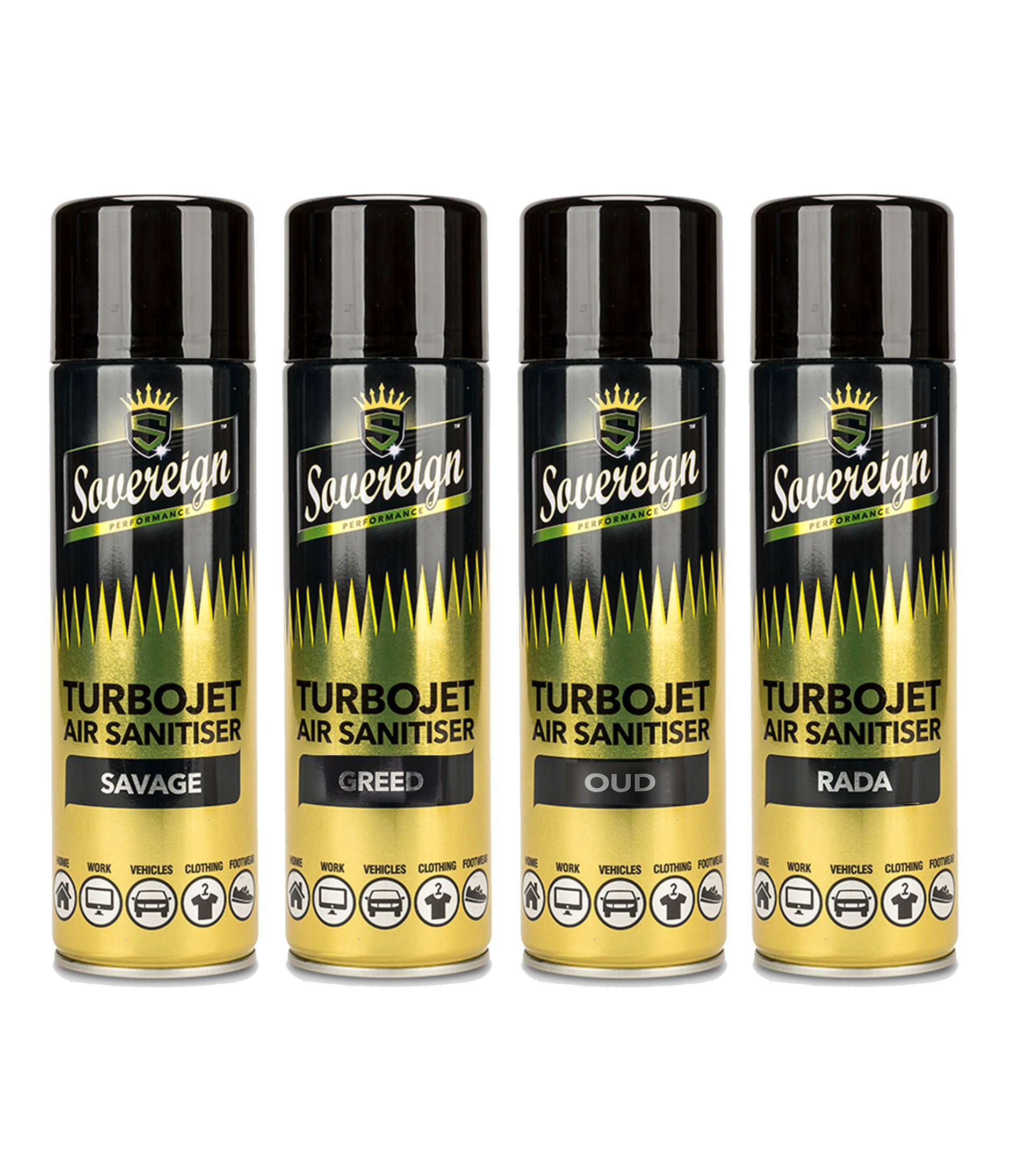Sovereign Air Freshener Turbojet Blast Sanitiser Spray Car Savage NEW Bundle 500ml